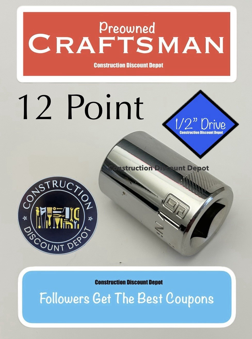 USED Craftsman 12 Point 1/2″ Drive Shallow Socket 19mm Shallow CMMT44238 19 mm
