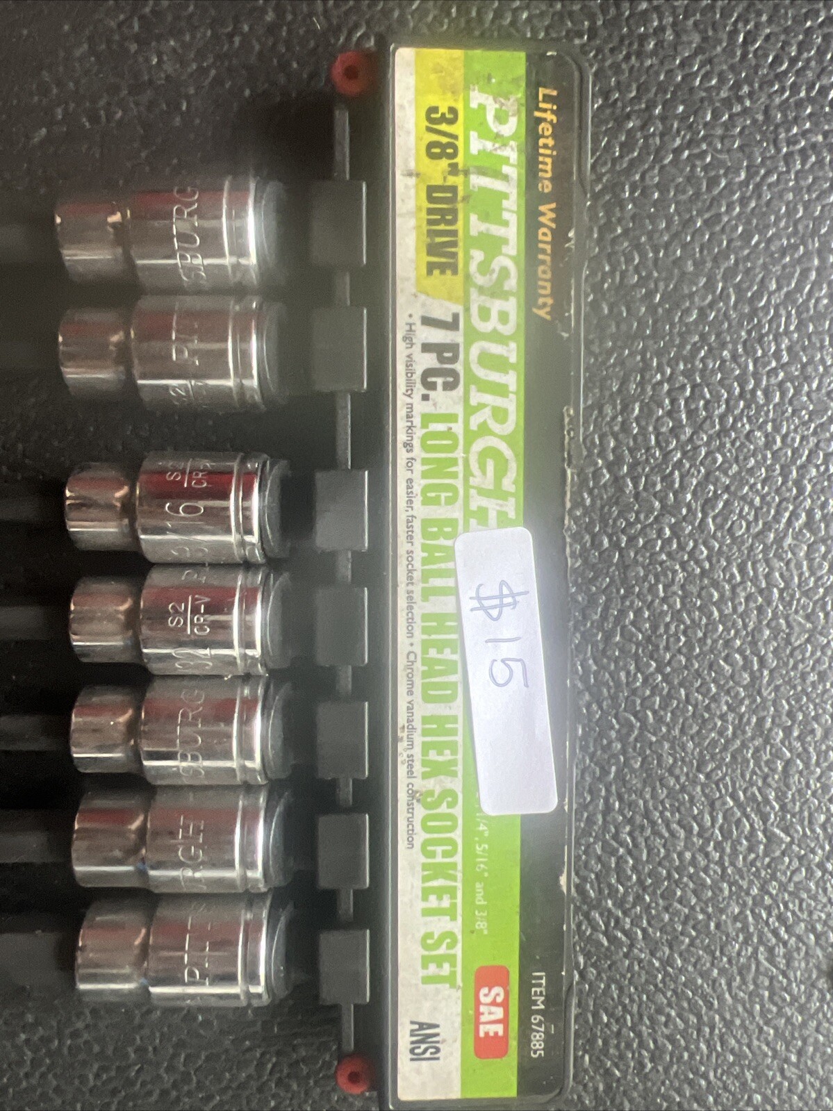 Pittsburg 3/8 Drive 7 Piece Long Ball Head Hex Socket Set
