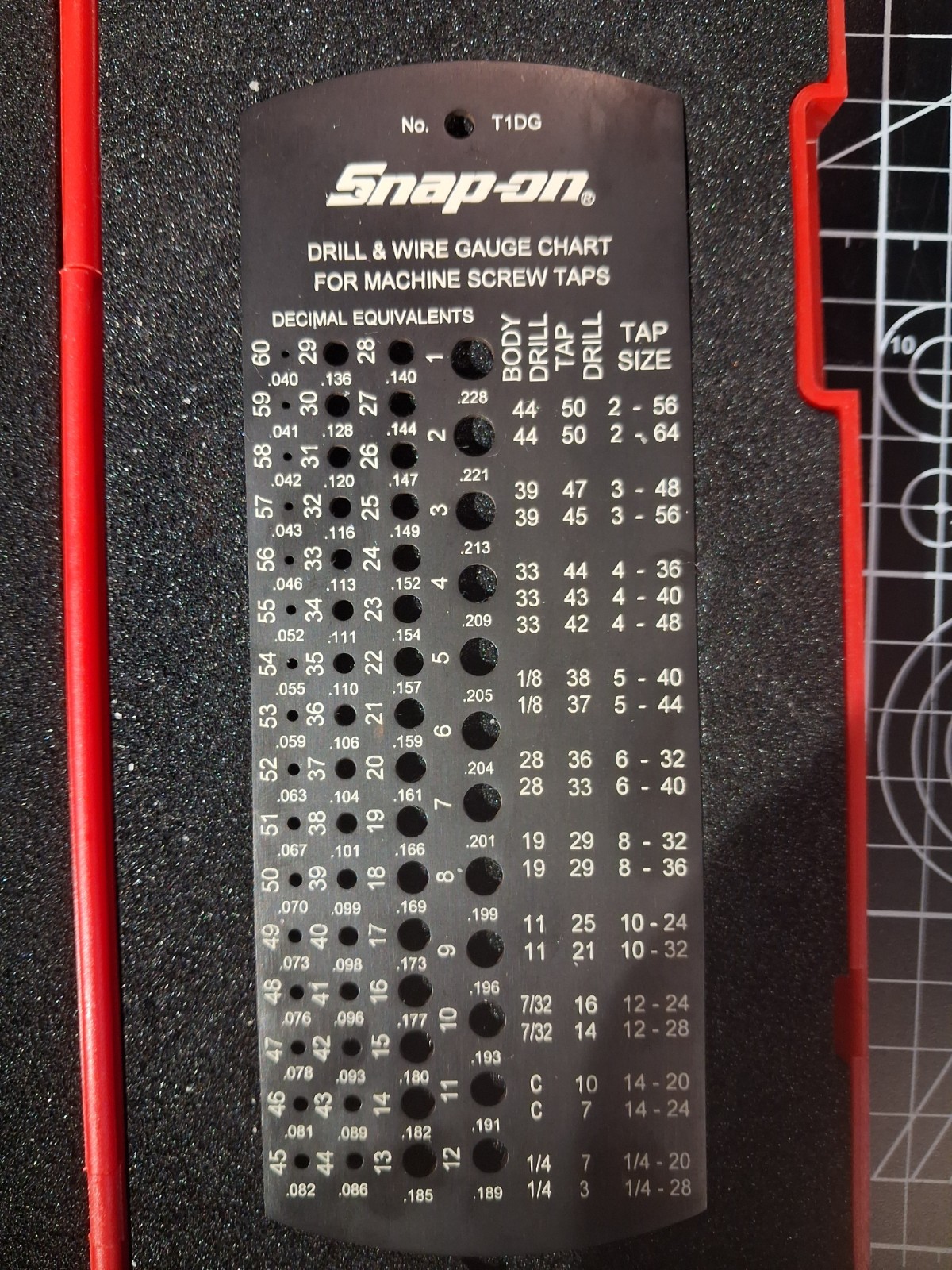 Snap On T60K Drill And Wire Gauge Chart And Thread Combs T27GS & T28GM