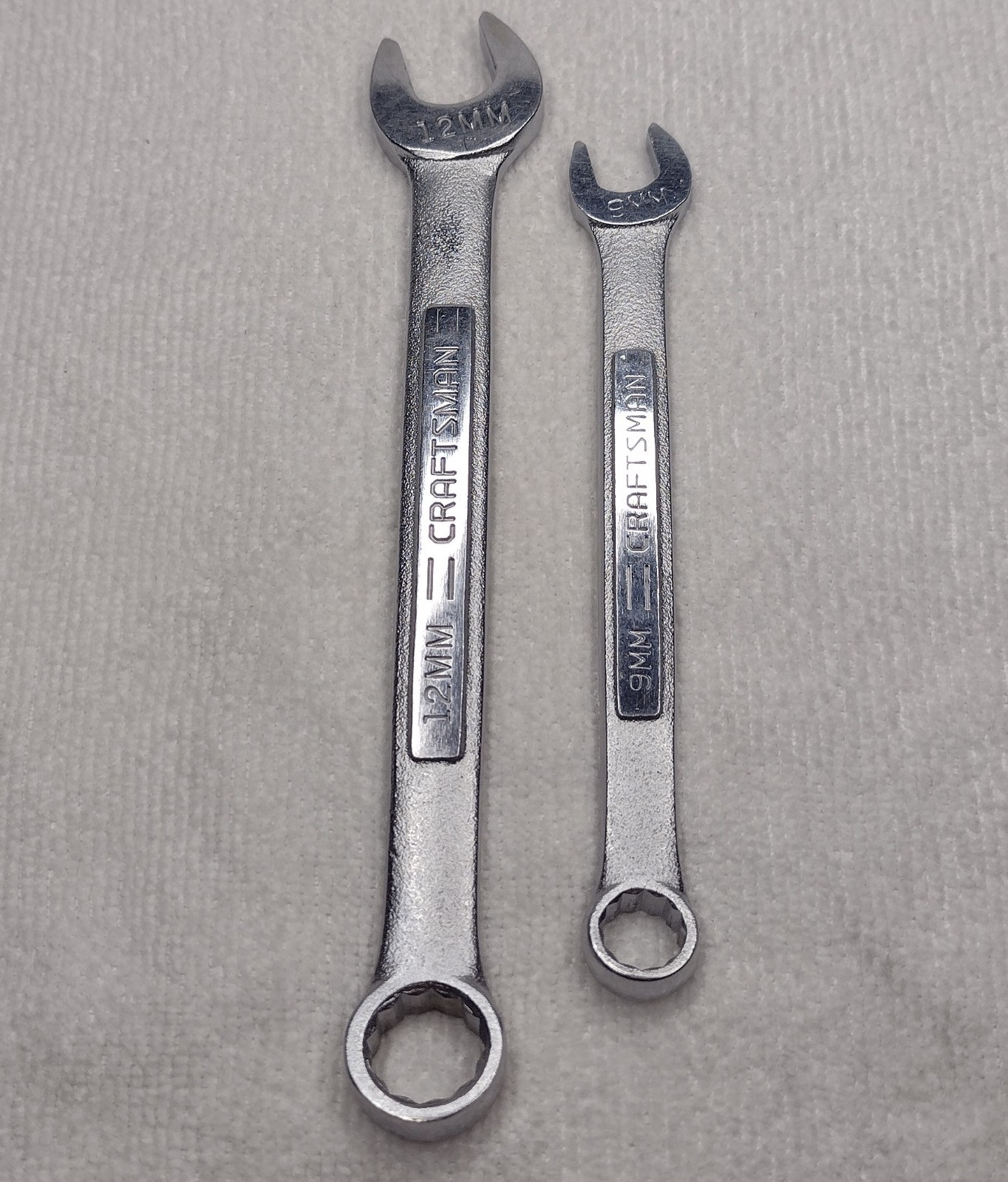 2pc Craftsman -VV- 12Pt Metric Combination Wrench Lot, 12mm; 9mm (42916; 42913)