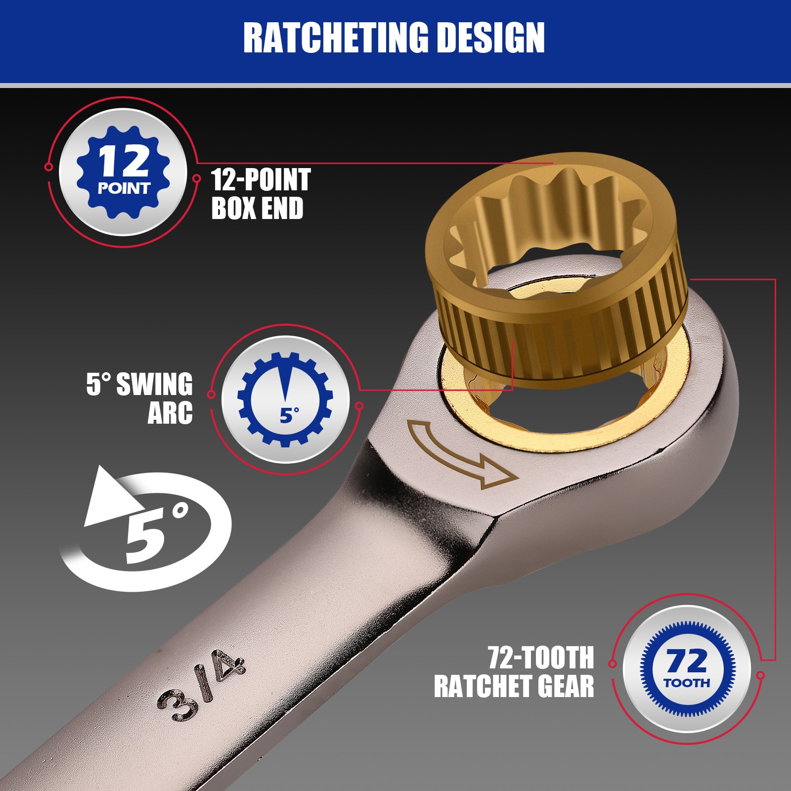 24-PCS Ratcheting Wrench Set with Organizer 8-19 mm & 1/4″ to 7/8″ 72-Teeth CR-V