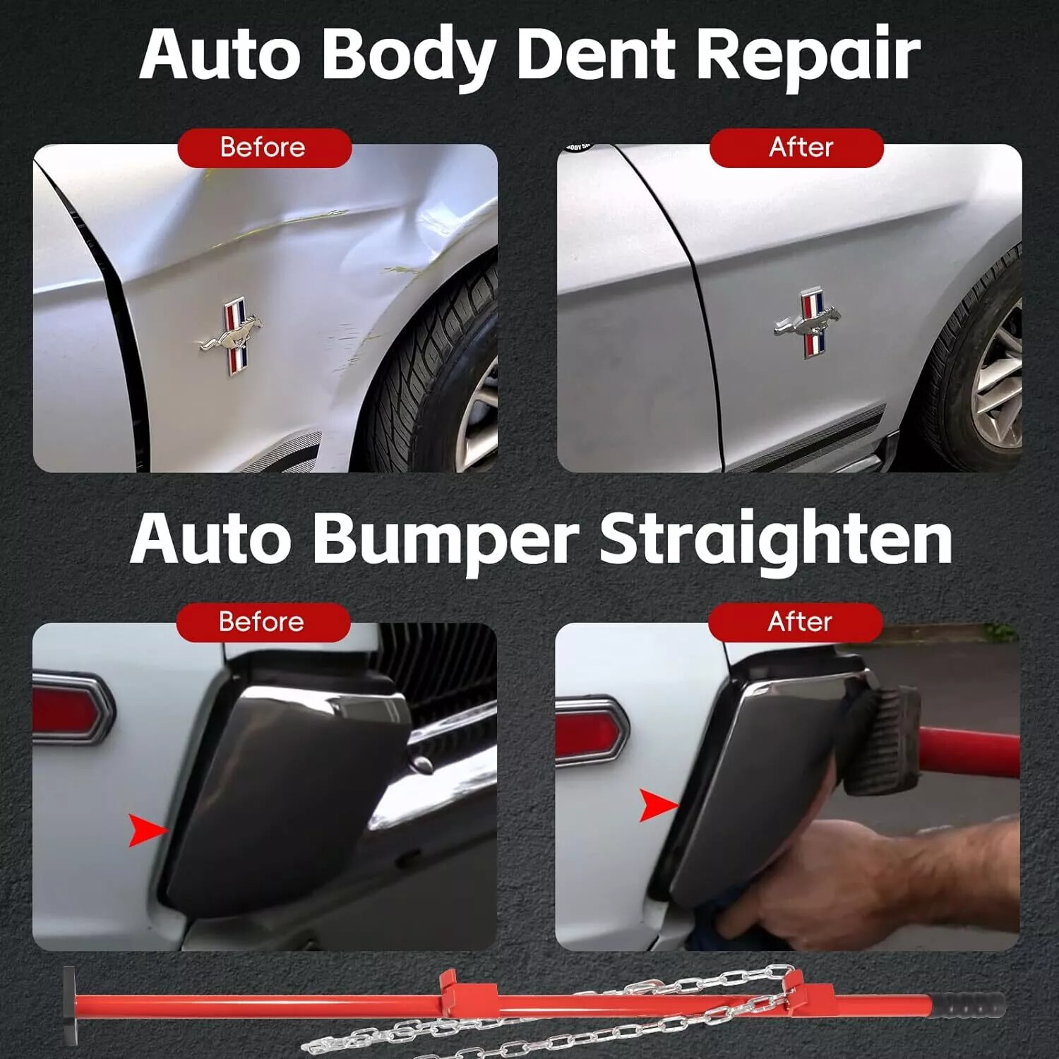 77175 Auto Body Alignment Bar Tool W/ Chain for Bumper Hood Panel Deck & Bracket