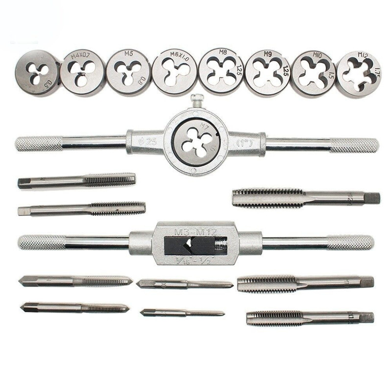 Car Metric Hand Tap Die Set M3-M12 Screw Thread Plugs Straight Taper Reamer Tool