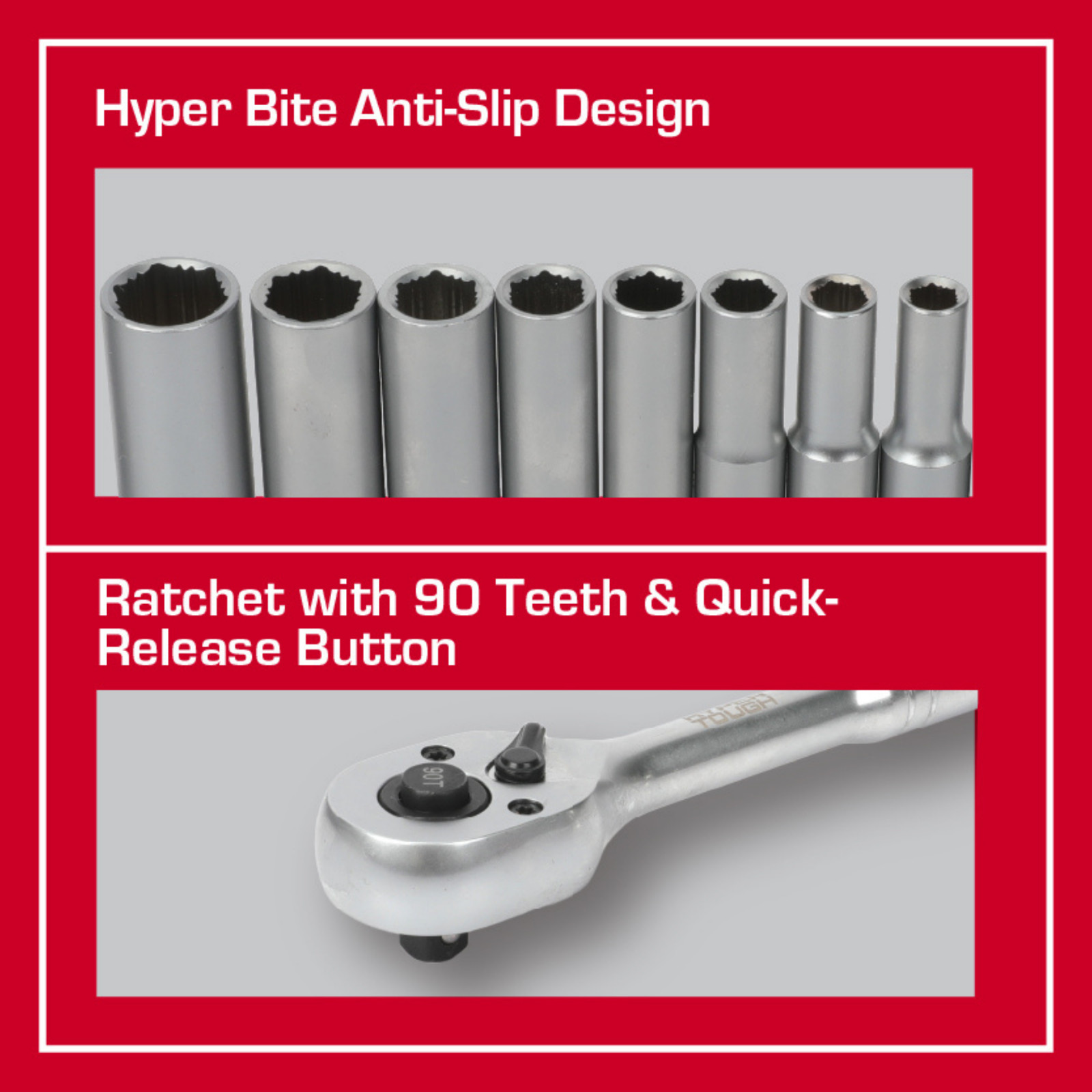 Hyper Tough 1/4-Inch Drive Ratchet and Socket Set, SAE and Metric, 50 Pieces