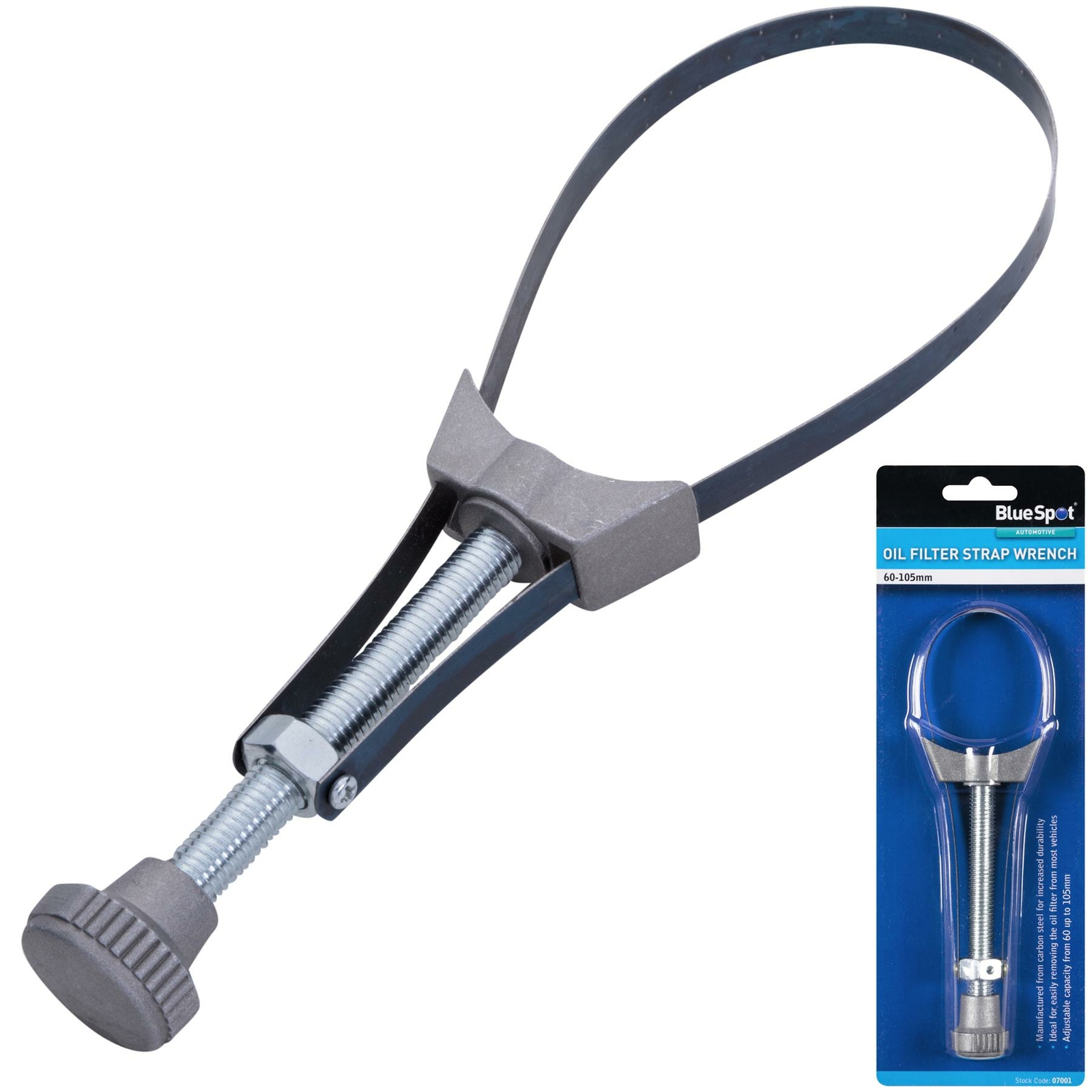 BlueSpot Adjustable Metal Oil Fuel Filter Removal Strap Wrench Tool 60 – 105mm