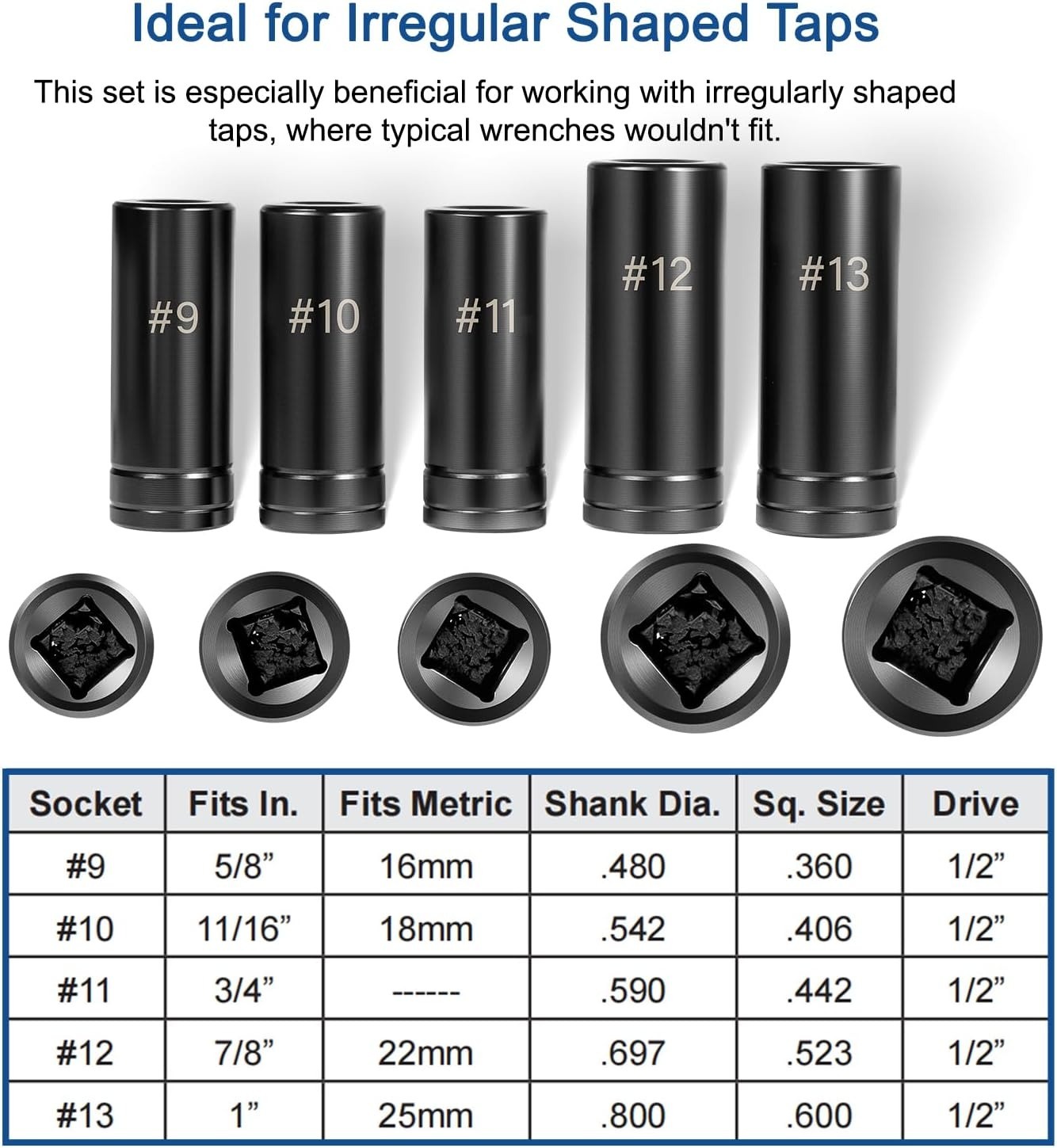 5pc Tools 71670 Large Tap Socket Set Fit 5/8″, 11/16″, 3/4″, 7/8″ 1″ (16mm-25mm)