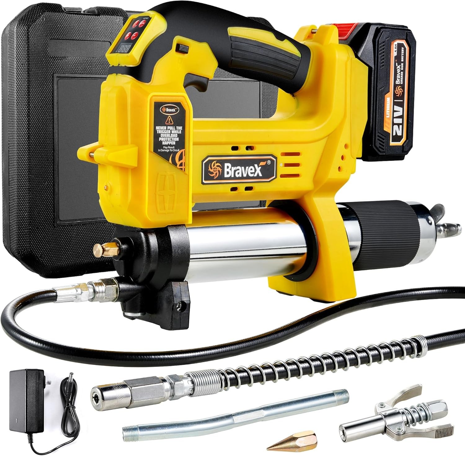 Grease Gun – Battery Powered with 40” Long Hose, 12,000 PSI…