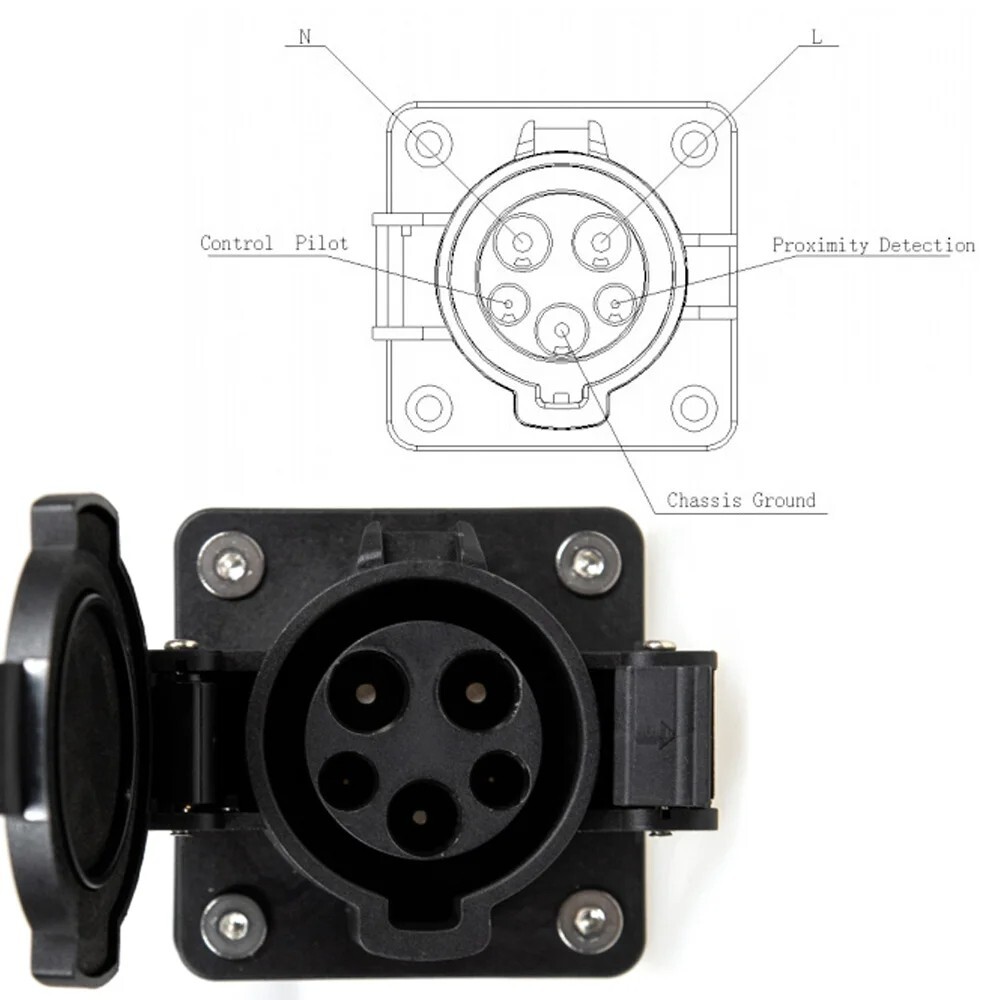 16A SAE J1772 Type 1 EV Charging Male Socket/Inlet/Connector for Electric Car
