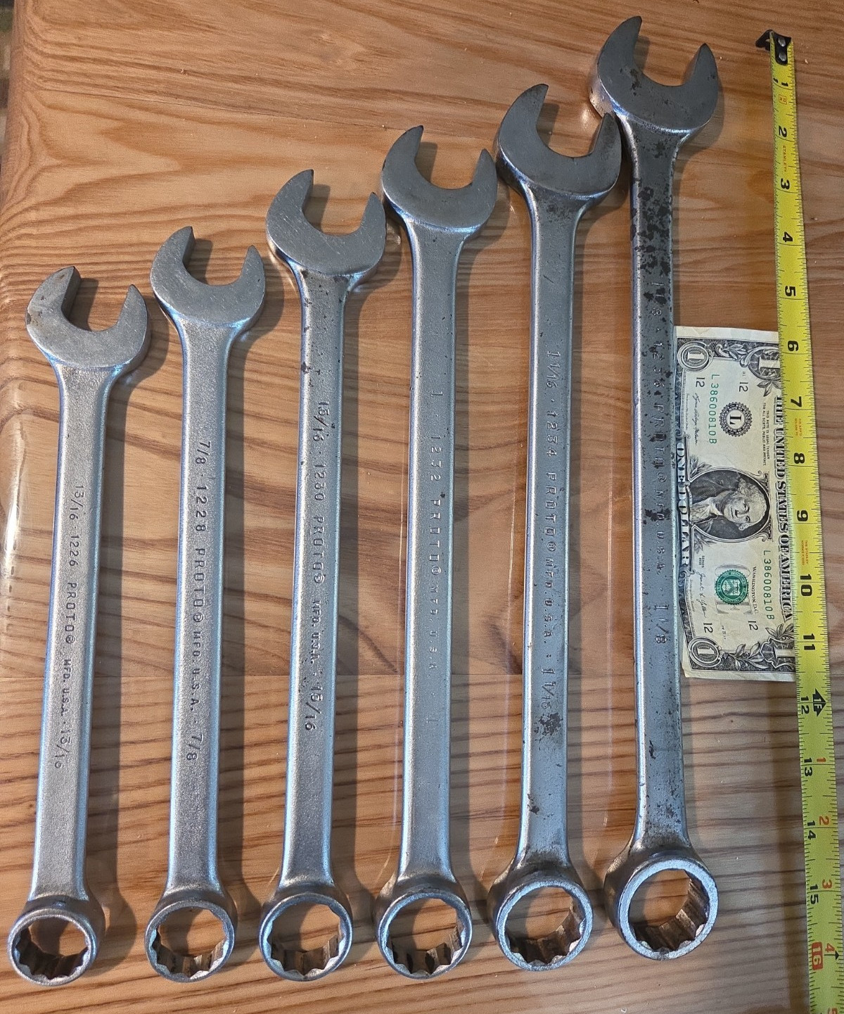 PROTO Professional Combination Wrenches SET 1-1/8″ 1-1/16″ 1″ 15/16″ 7/8″ 13/16″
