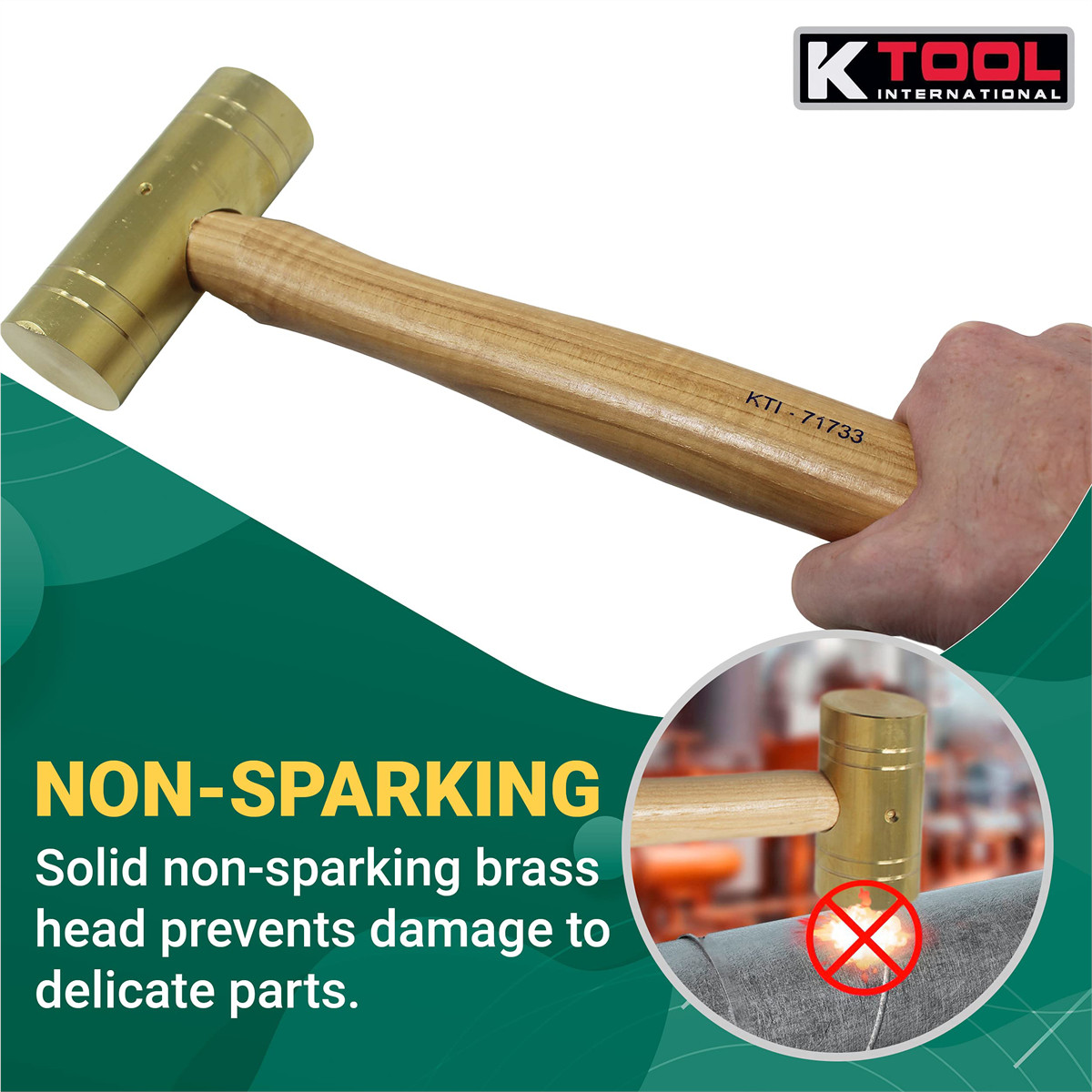 K-Tool 71733 32 oz. Brass Hammers w/ Hickory Handles, 1-1/2″ Head Diameter