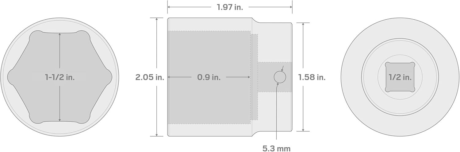 TEKTON 1/2 Inch Drive x 1-1/2 6-Point Impact Socket | SID22038 in.