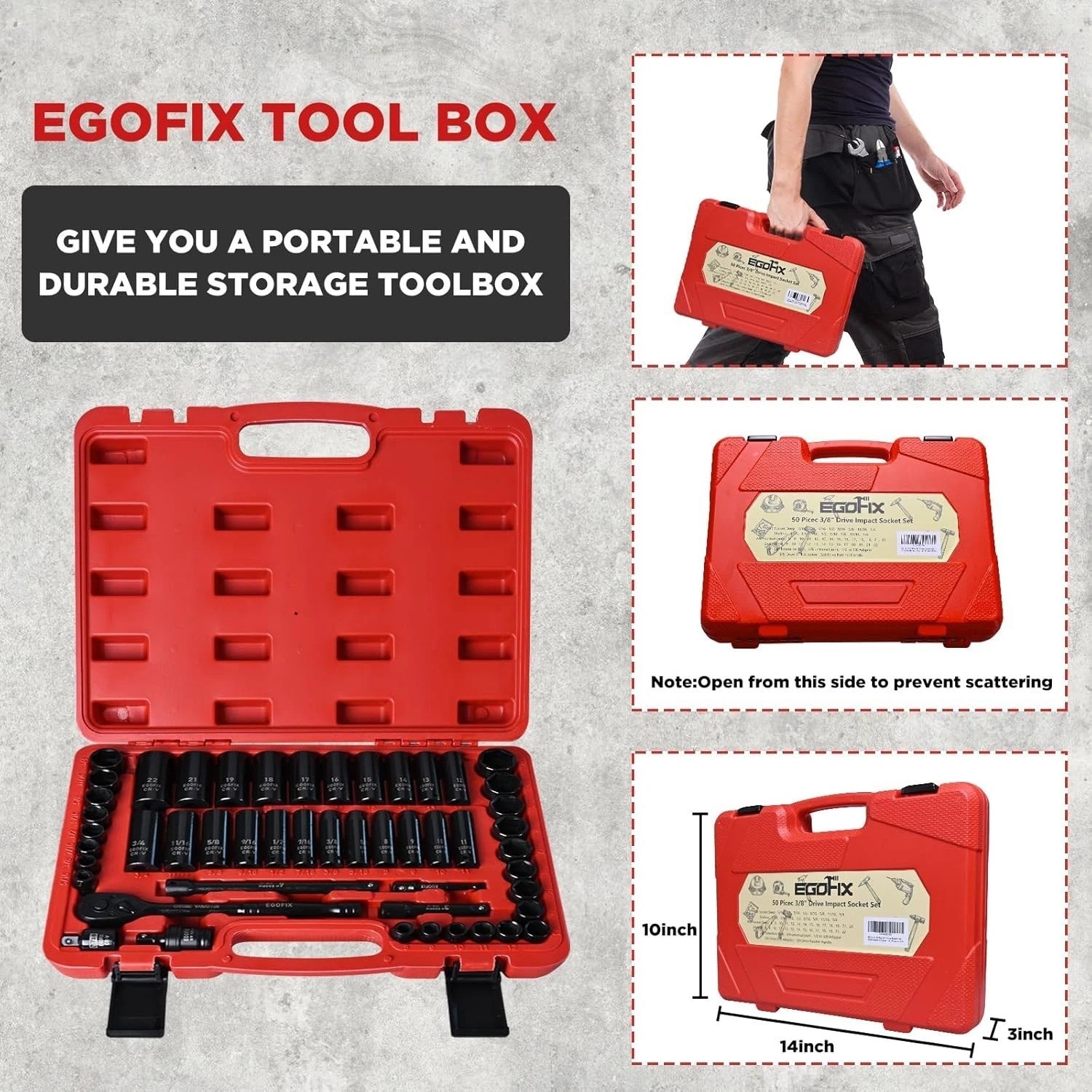3/8″ Drive Impact Socket Set, 50 Piece Standard SAE 5/16 to 3/4 inch and Metr…