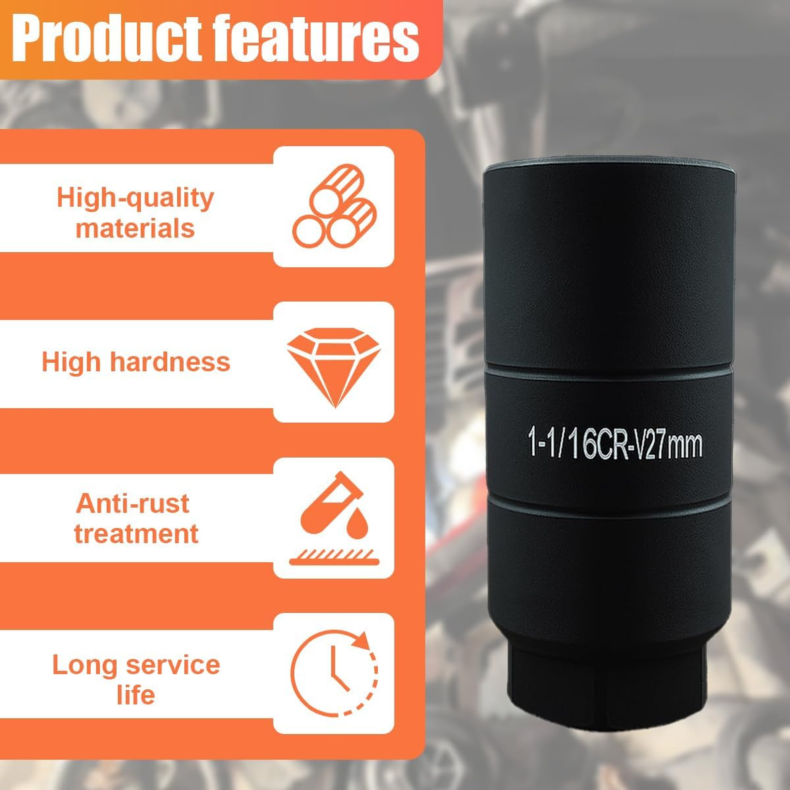 Universal Car Oil Pressure Sensor Socket, Chromium-Vanadium Steel 1 1/8 Inch Hex