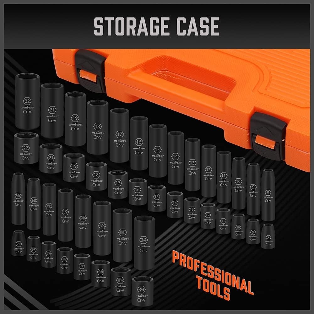 3/8″ Drive Impact Socket Set, 50-Piece Standard SAE 5/16 to 3/4 inch and Metr…