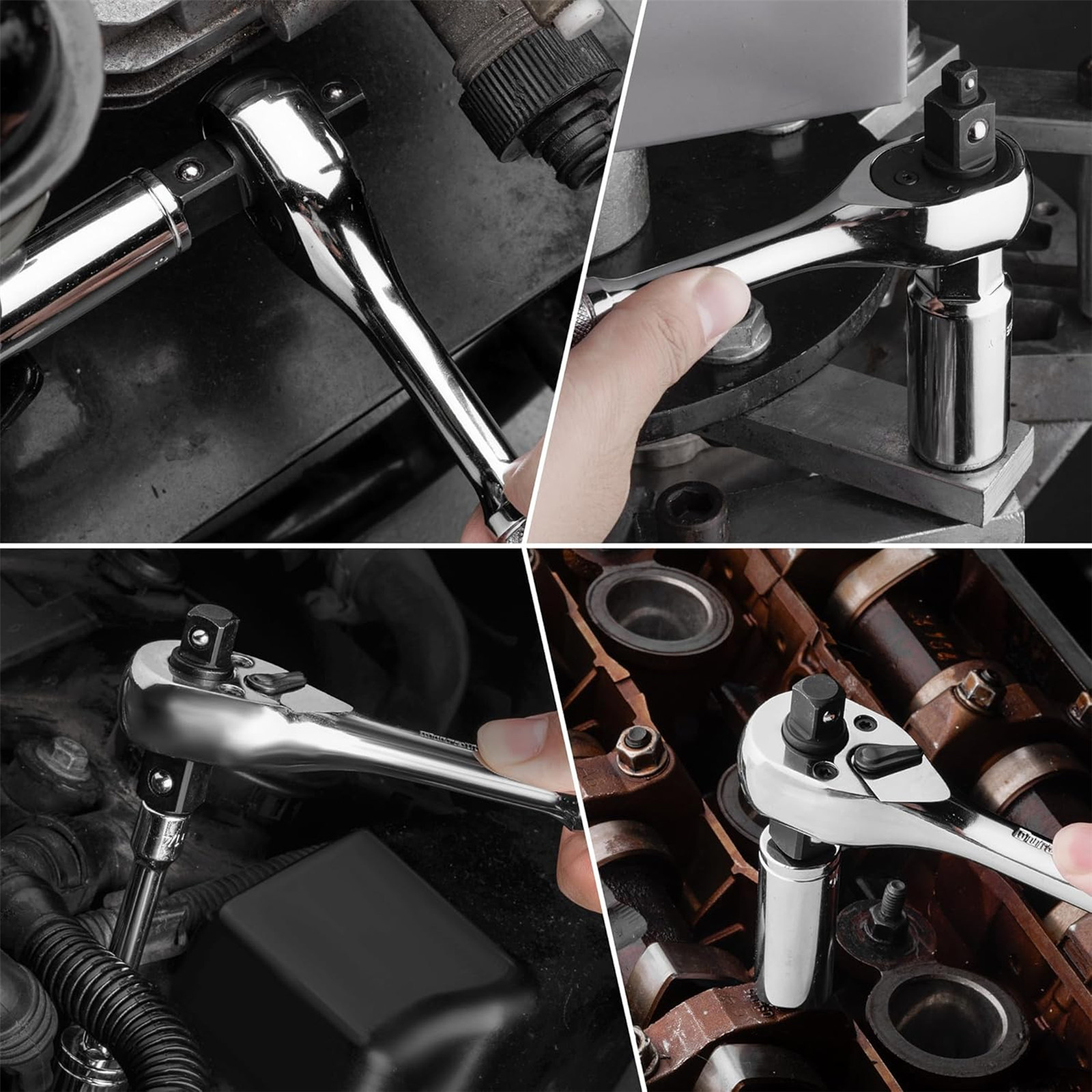 STUBBY RATCHET HANDLE SET 1/4″ 3/8″ 1/2″ DRIVE SHORT SOCKET WRENCHES 3PC