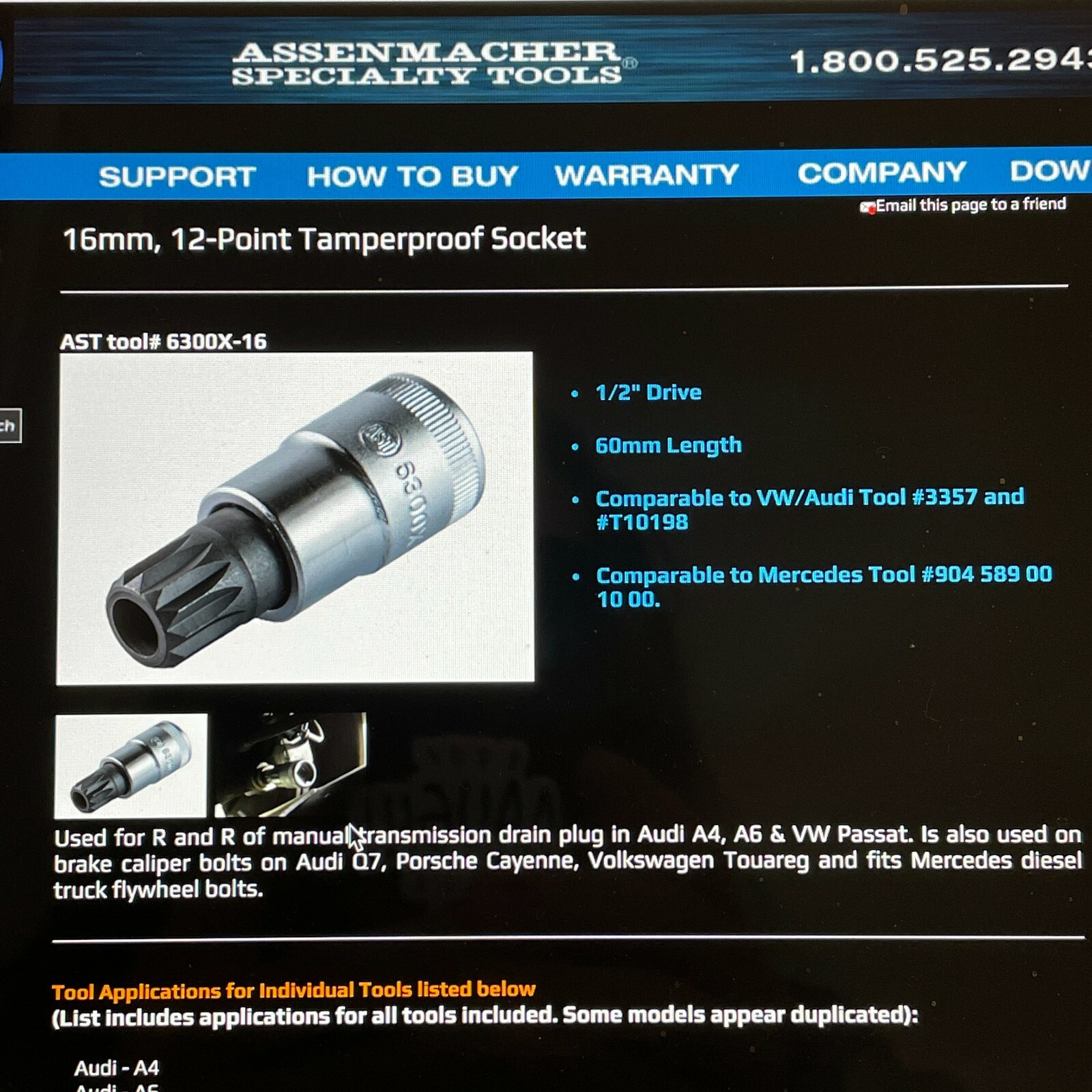 Assenmacher Specialty Tool – 16mm, 12 Point Tamper-Proof Socket, AST 6300X-16