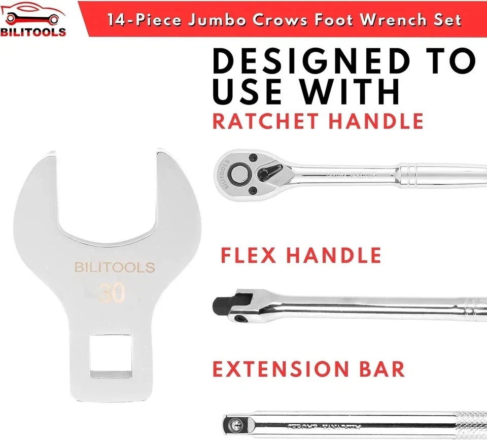 Jumbo Crowfoot Wrench Set – 14-Piece 1/2″ Drive, Metric 27-50mm, Rust-Resistant