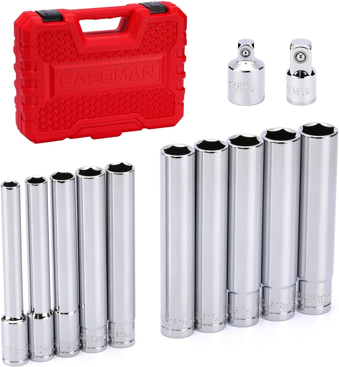 12-Piece Deep Socket Set 3/8 & 1/2 Inch Drive Chrome Vanadium with Case