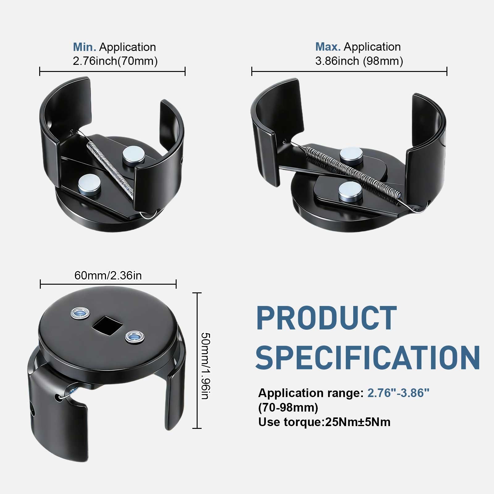 Universal Adjustable Oil Filter Wrench 70-98mm 3/8″ Drive Removal Tool Car Truck