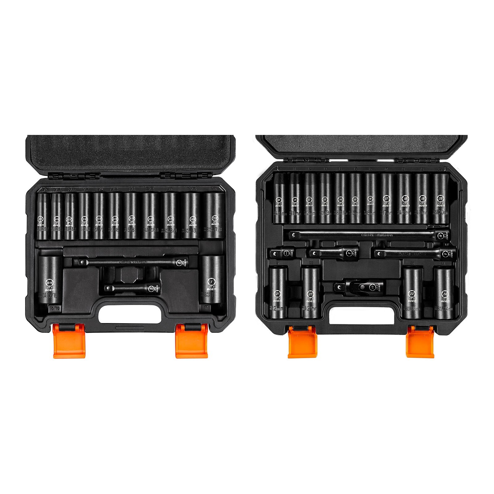 Boen 35 Pieces Impact Socket Set, 1/2 Inch Drive & 3/8 Inch Drive SAE & Metric