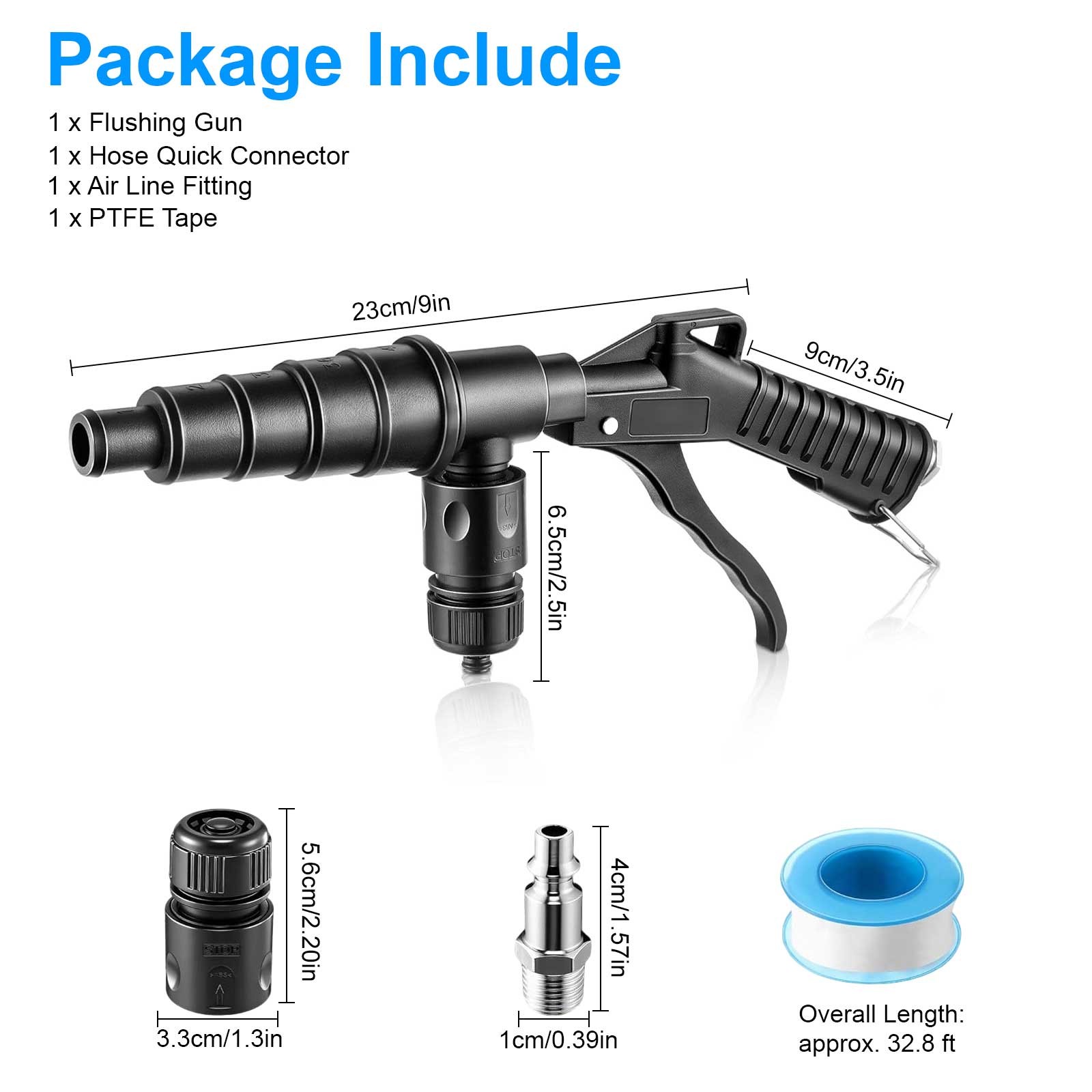 Coolant System Flush Gun Heater Core Radiator Cleaning Tool w/ 19-40mm Nozzles