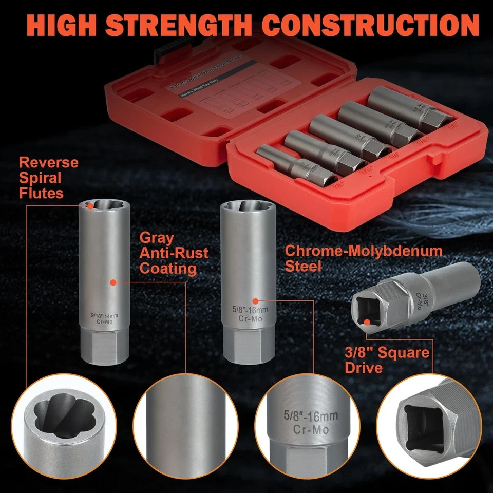 5PCS Deep Bolt Extractor Kit, Easy Out Spark Plug Socket Set, Ez…