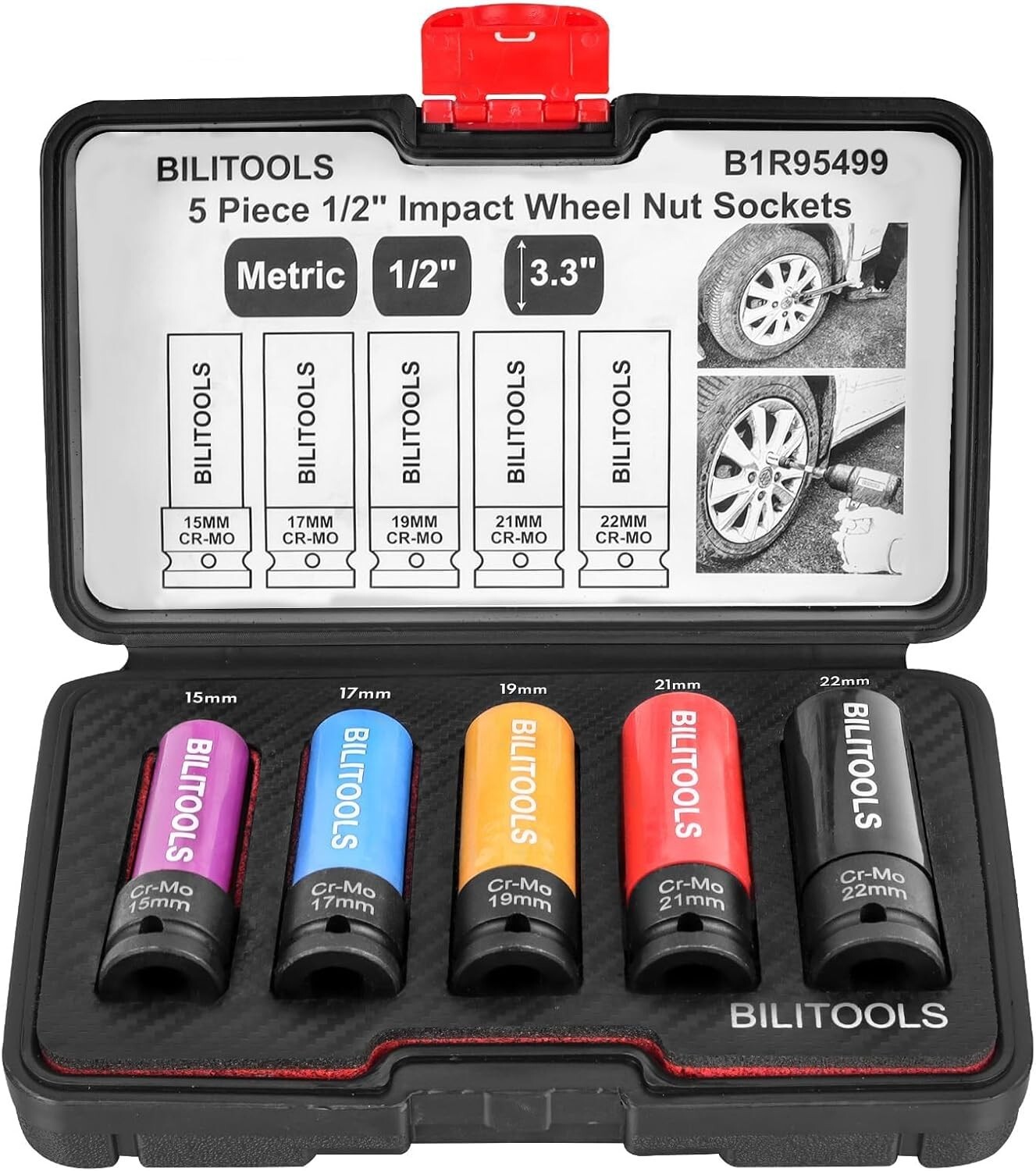 Impact Lug Nut Socket Set Chrome Molybdenum Steel 5 Piece for Wheels