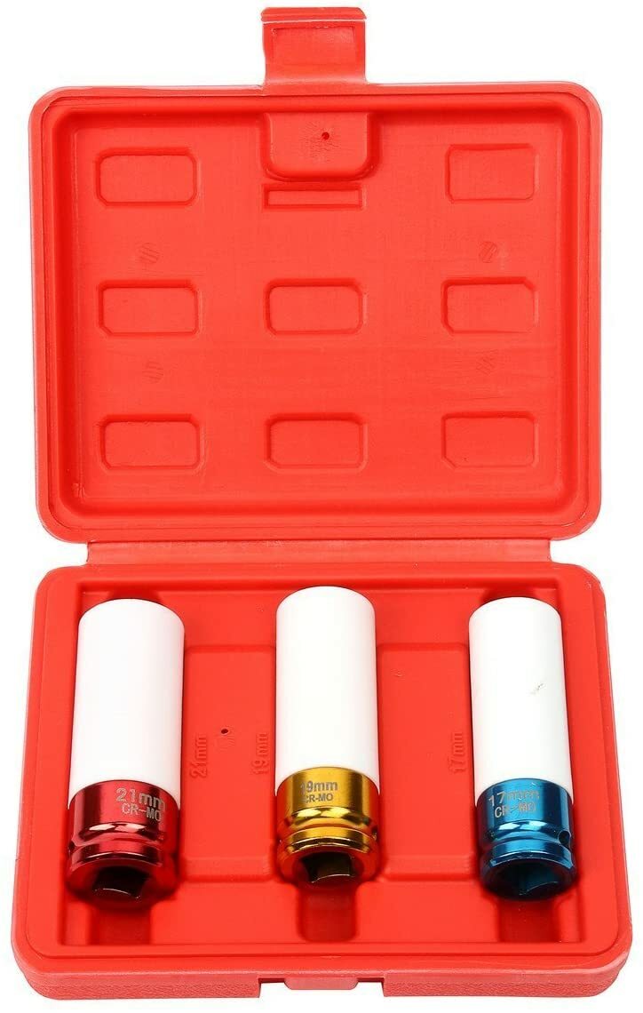 3pc Thin Wall Deep Impact Socket Set Plastic Sleeve Lug Nut 17mm 19mm 21mm