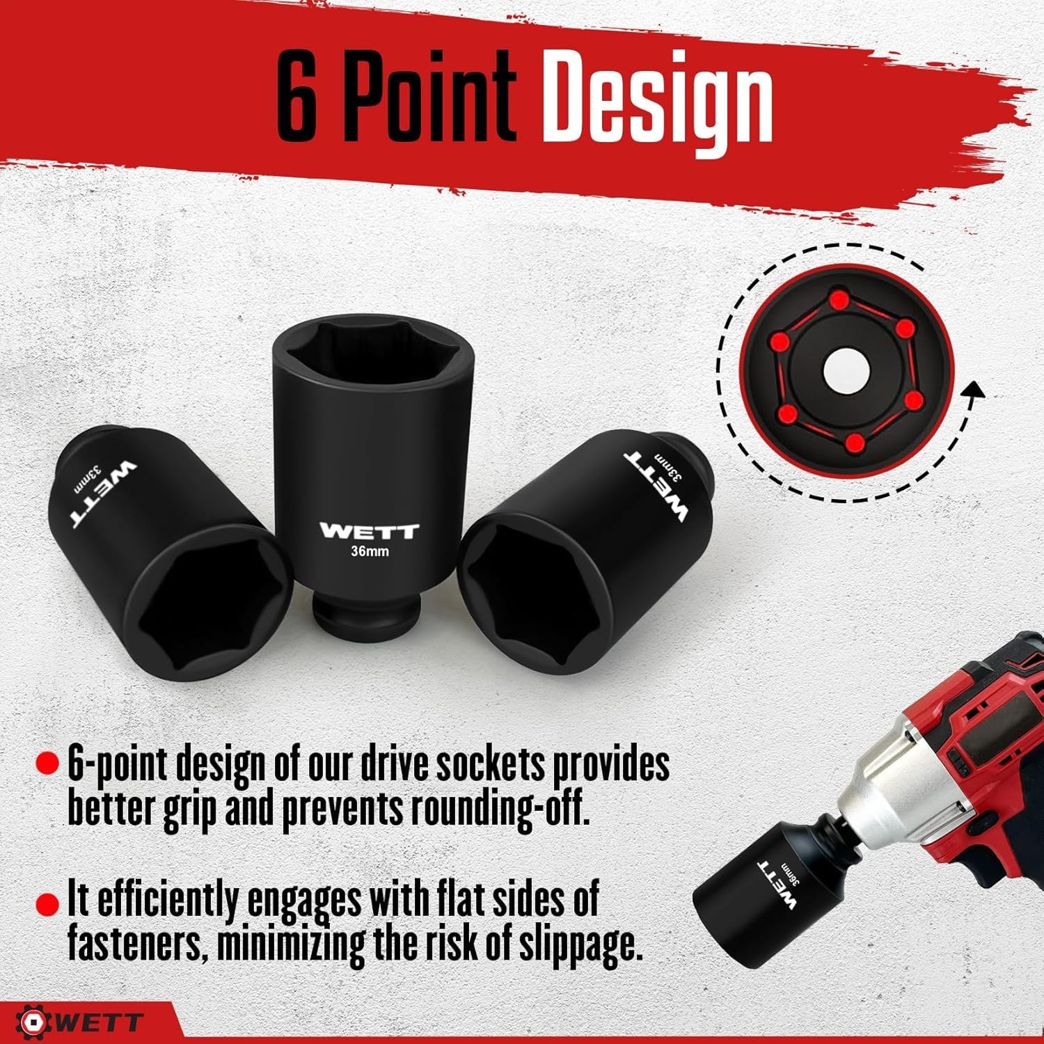1/2″ Drive Deep Large Impact Socket Set, 9-Piece Spindle Axle Nut Metric 6 Po…