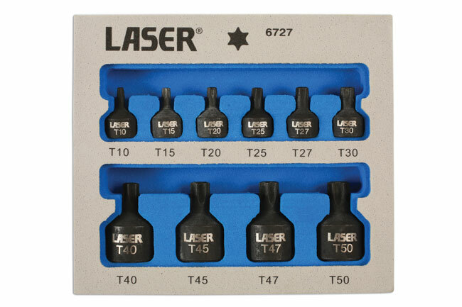 Laser 6727 10 Piece 1/4″D, 3/8″D Low Profile Impact Star Socket Bit Set