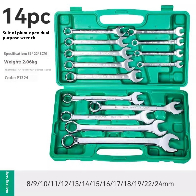 Open End Wrench 14 Piece Set Dual Purpose Plate Auto Repair Kit Tools 8-24mm