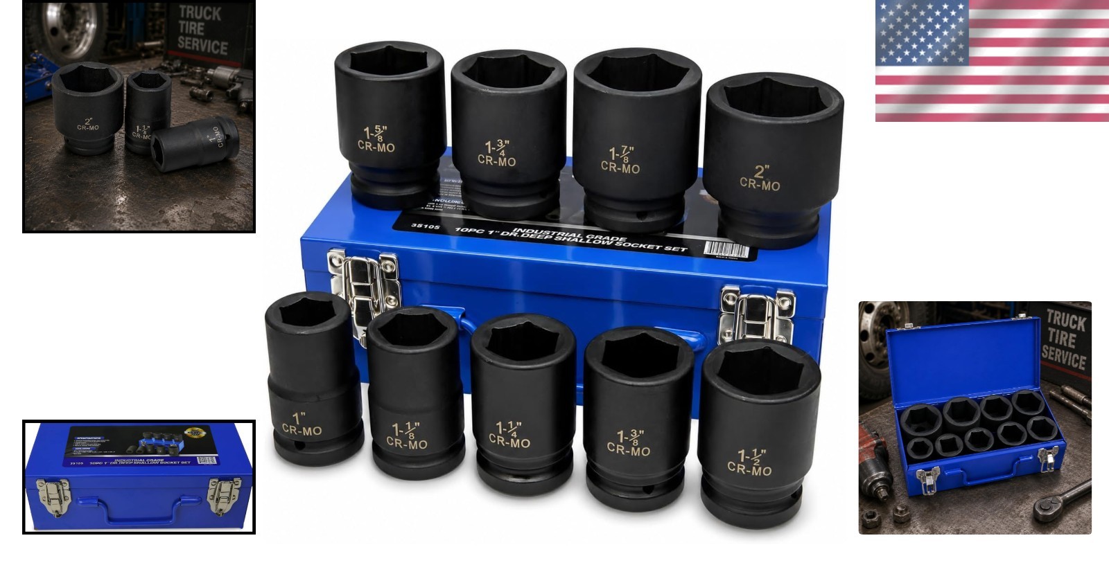 High-Torque 9-Piece Deep Impact Socket Set 1-Inch Drive for Trucks and Machinery