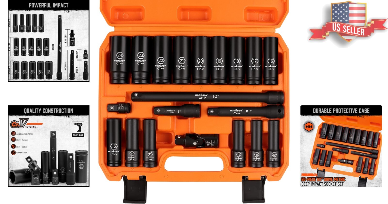 High-Quality Chrome Vanadium 1/2-Inch Drive Impact Socket Set – 6-Point Design