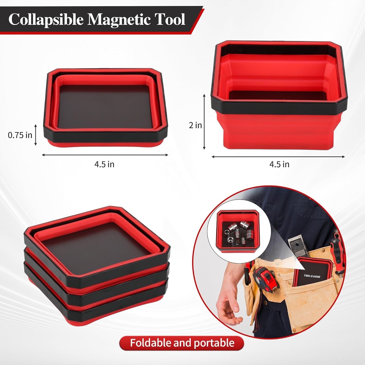 4Pcs Collapsible Magnetic Parts Tray Set with 15Lb Magnetic Pickup Pen