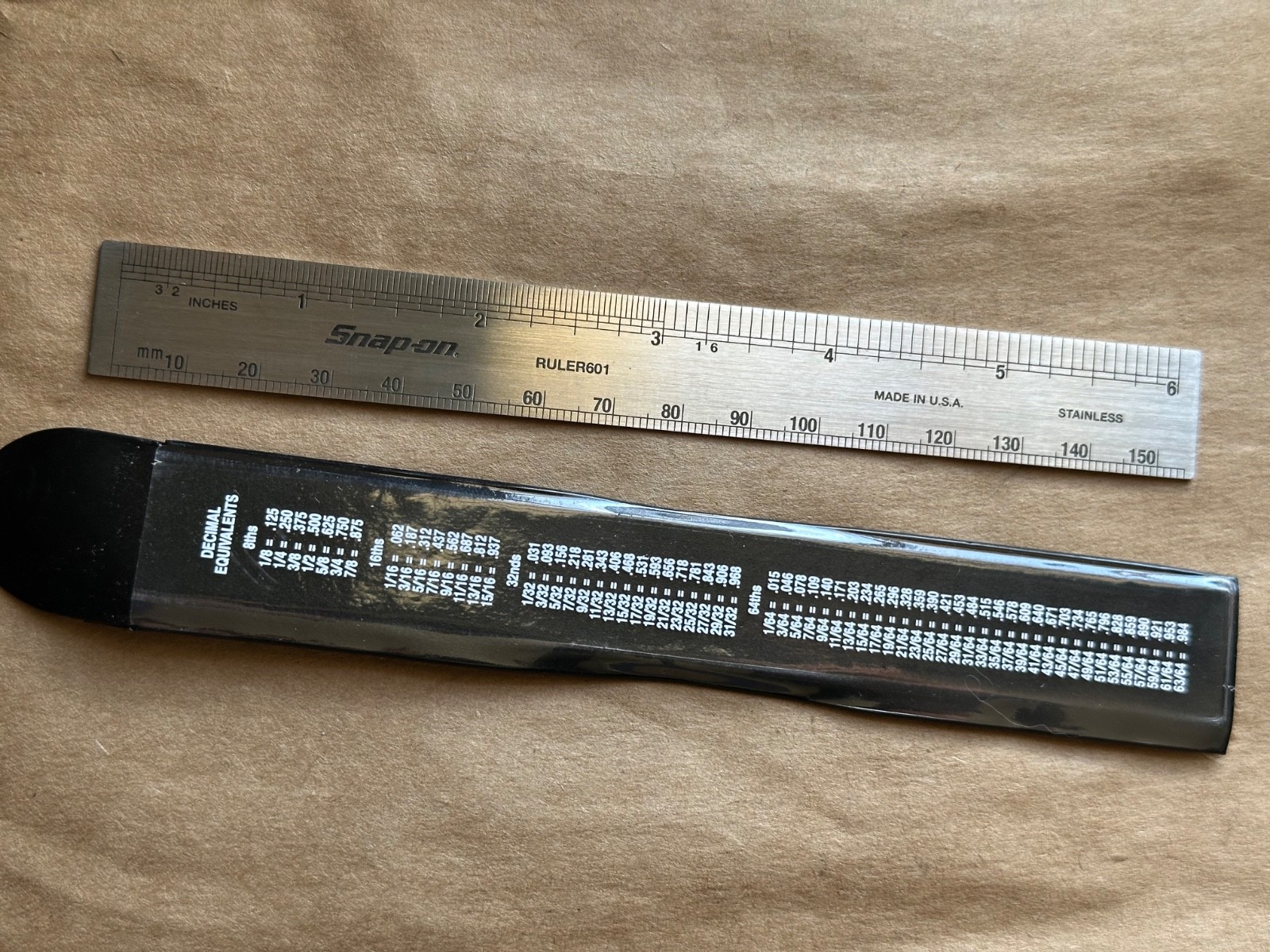 Snap-on Tools NEW 6″ Straight Edge 1/10″ 1/50″ 1/32″ Grad. Steel Ruler RULER601