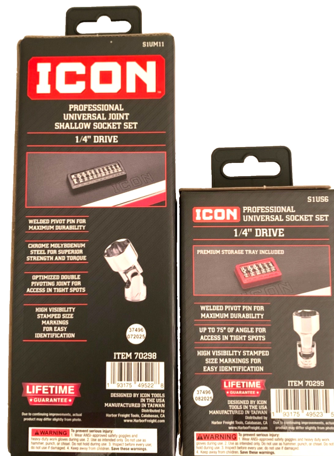 ICON 2-Pcs (70298 & 70299) 1/4″ METRIC + SAE Joint Swivel Socket Sets (FREE S&H)