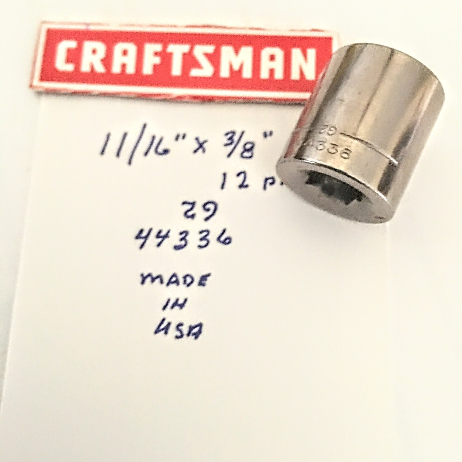 Craftsman 11/16″ x 3/8″ Dr Shallow Socket 12 Pt G2 44336 Made in USA