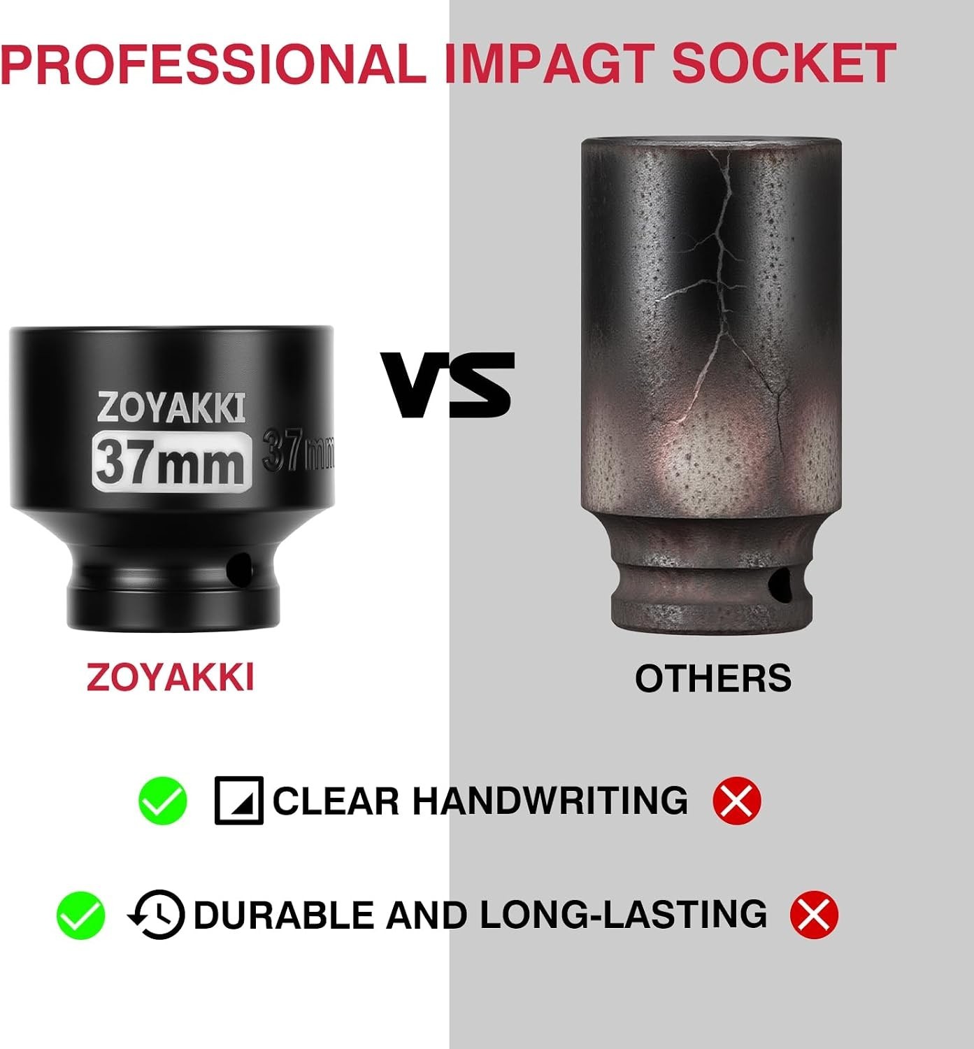 1/2 Inch Drive Impact Socket 37mm Chrome Molybdenum Axle Nut Socket for