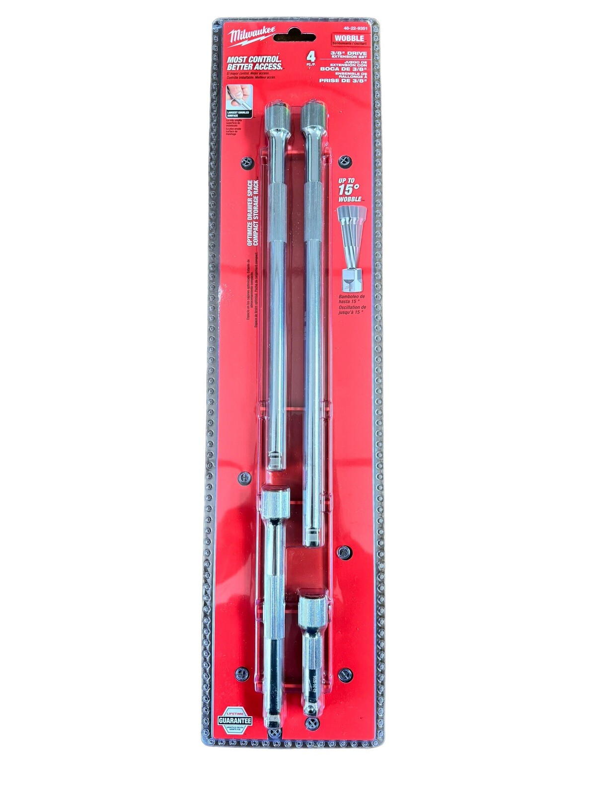 Milwaukee Tools 48-22-9351 4pc 3/8″ Inch Drive Chrome Wobble Extension Set