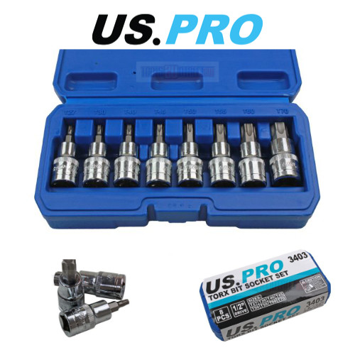 US PRO Tools 8 Piece 1/2″ Drive Torx / Star Bit Socket Set T27 – T70 3403