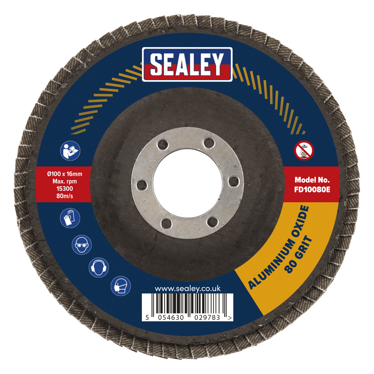 Sealey FD10080E Flap Disc Aluminium Oxide 100mm 16mm Bore 80Grit