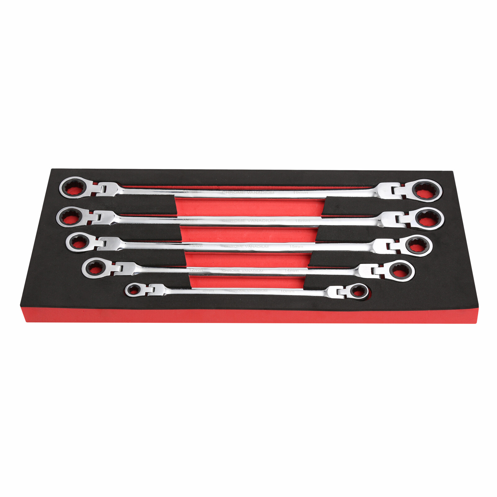 Universal 5pc Double Box End Ratcheting Wrench Metric Flexible Head Auto Flex