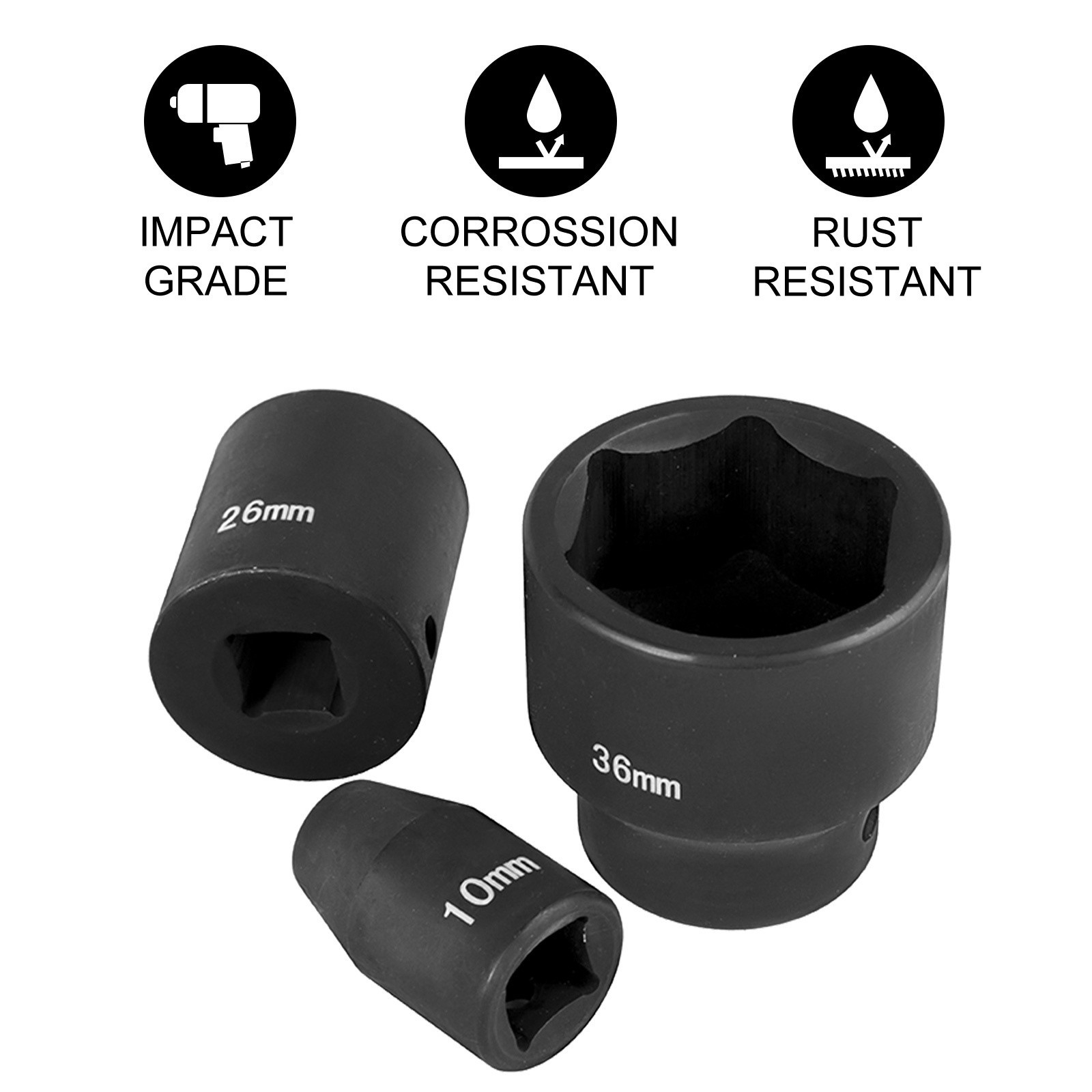 Impact Socket Kit 1/2″ 26-Piece Impact Socket, Shallow Socket, 6-Point Socket