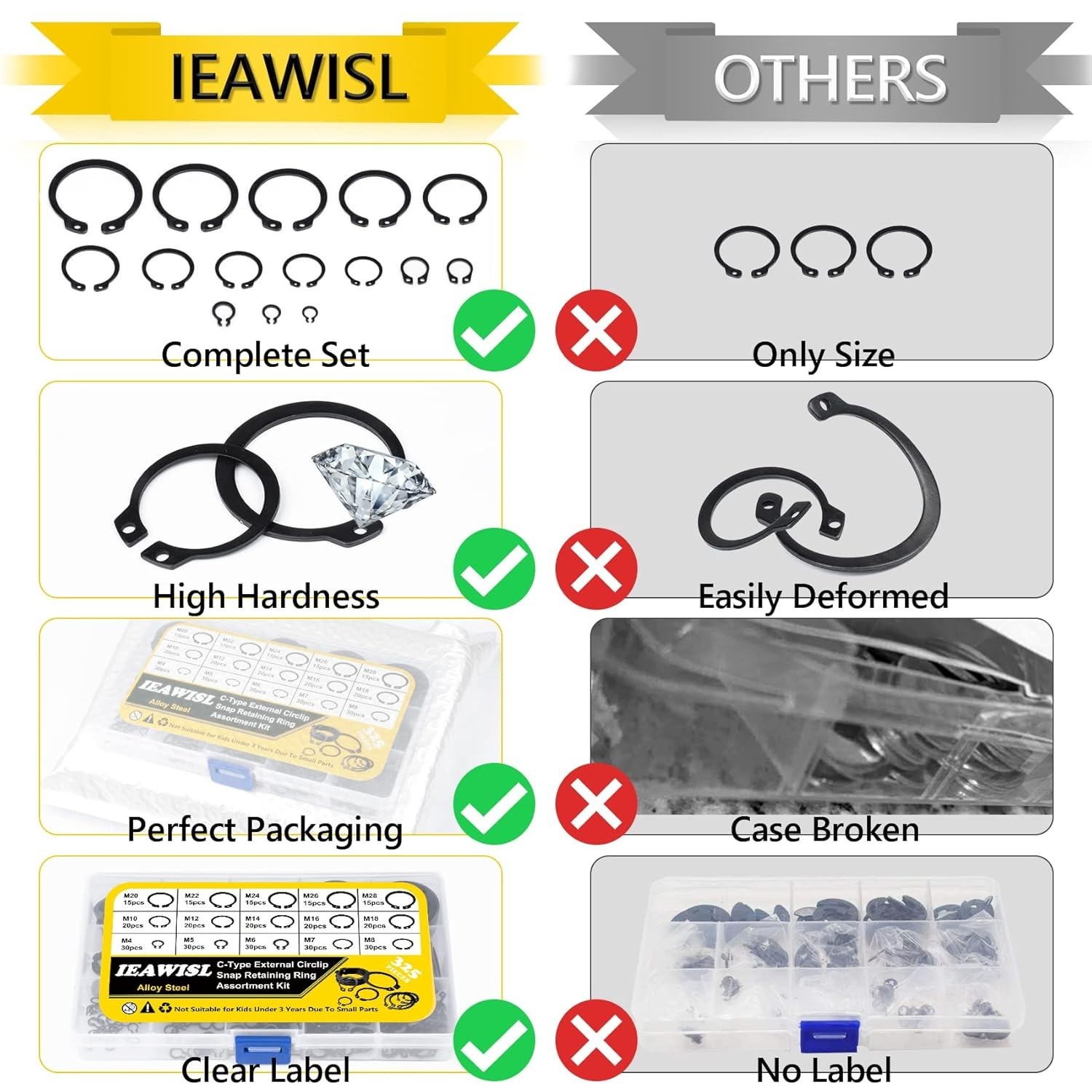 Versatile 325Pcs Circlip and C-Clip Set for Automotive and Machinery Use