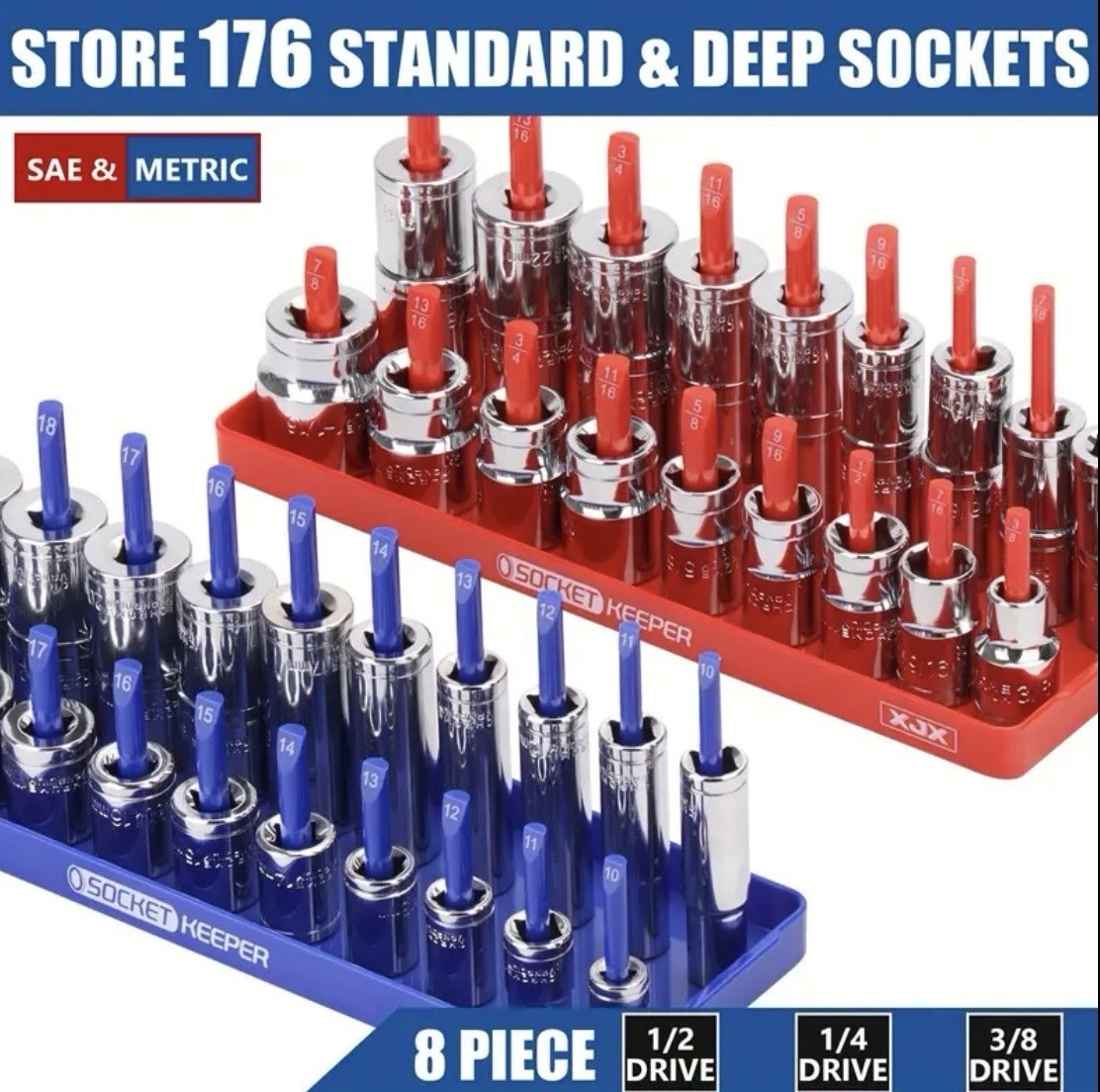 8 Piece Socket Organizers 1/4” – 3/8” & 1/2” Standard & Metric- Shallow & Deep