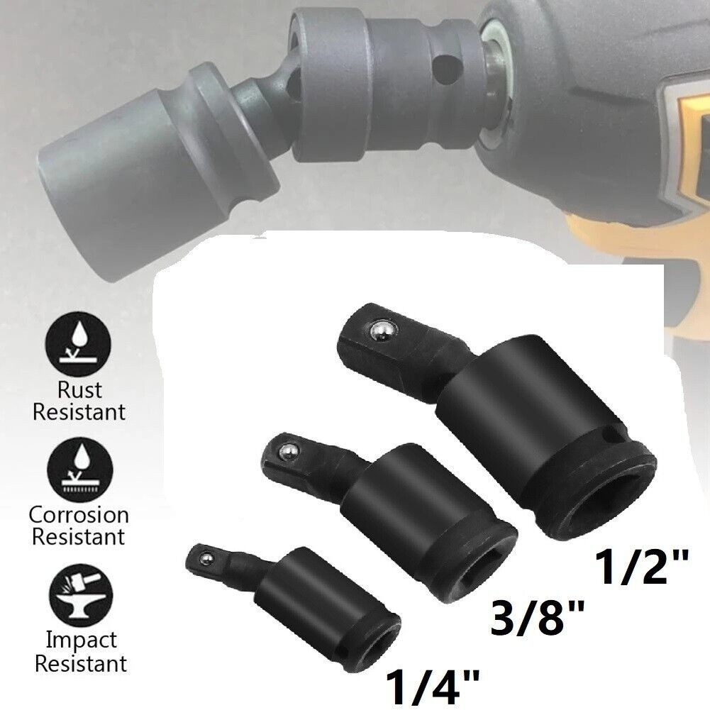 Set of 3 Universal Joint Swivel Socket Adapter Set 1/4″ 3/8″ 1/2″ Impact Joint