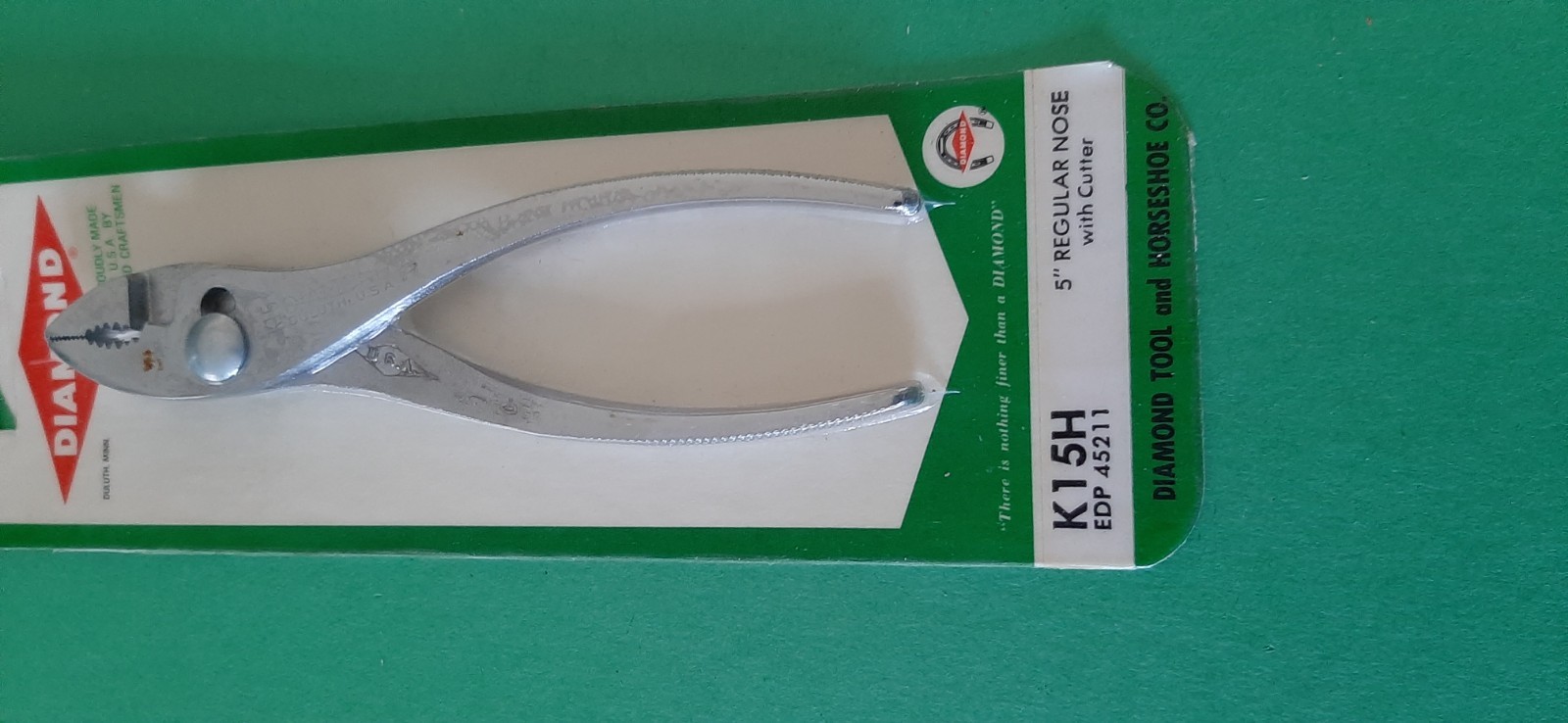 NOS Diamond Horseshoe 5″ Regular Nose w/ Cutter Slip Joint Pliers K15 K15H READ