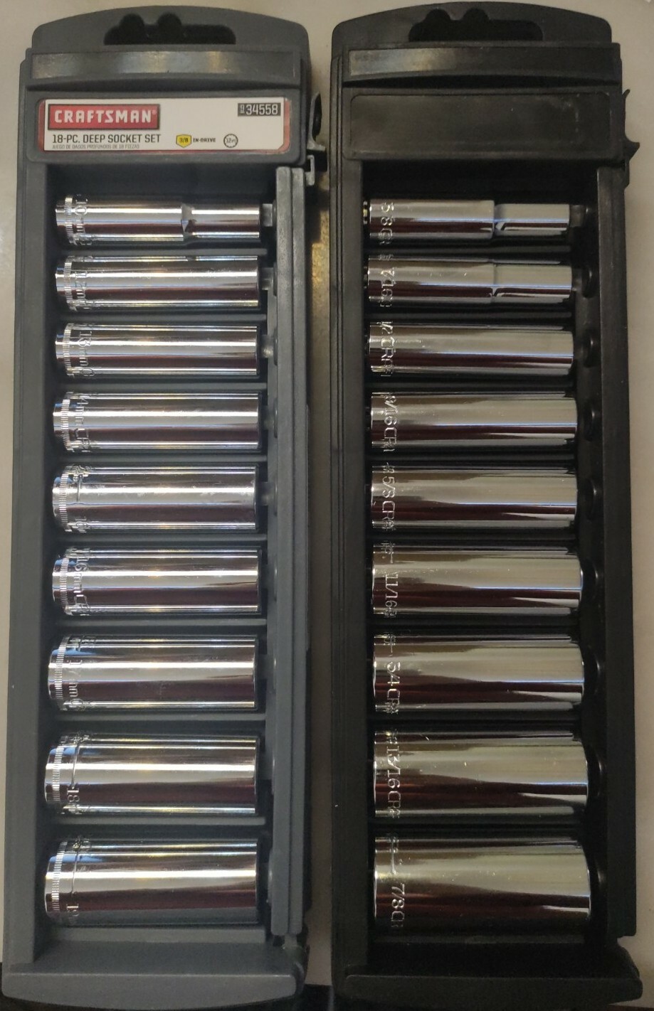 Craftsman 18-PC Deep Socket Set 3/8″ Drive Part: 9-34558 Metric/Standard