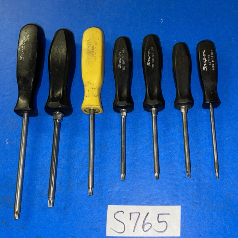 SNAP-ON TOOLS 7 PIECE TORX SCREWDRIVER SET BLACK & YELLOW HANDLE T8-T30