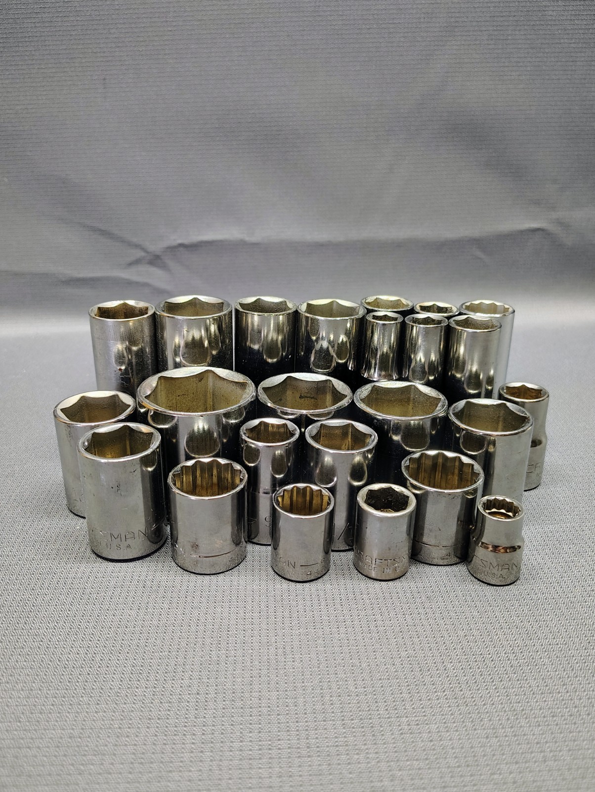 Lot of 24 Vintage Craftsman 6 & 12 Point Sockets – Multiple Sizes